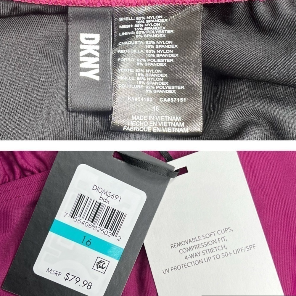 DKNY BORDEAUX WINE Ruffle Underwire Tummy Control One-Piece Swimsuit - Picture 15 of 15